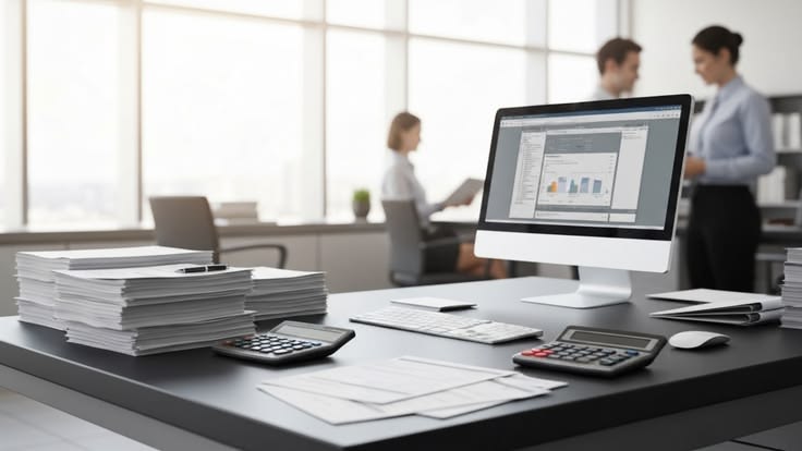 Payroll information being reviewed at a workstation